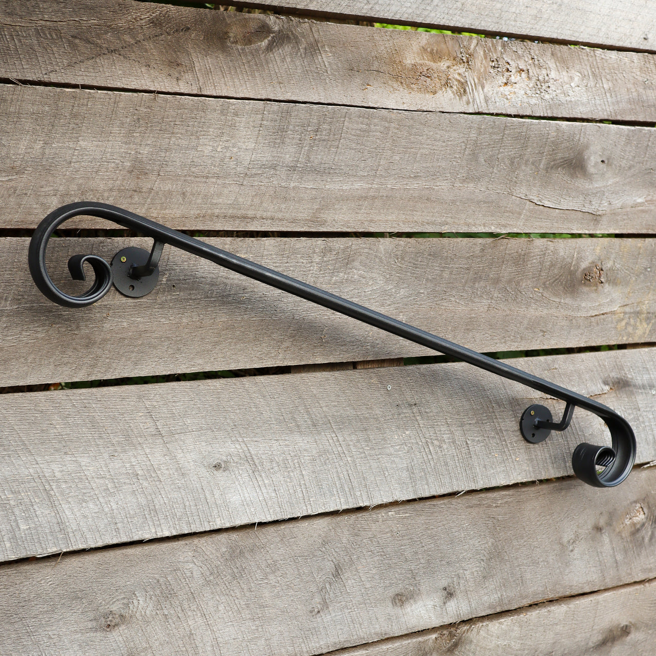 Custom Length Metal Handrail with Scroll End - Wall Mount Grab Rail - Victorian Stair Rail