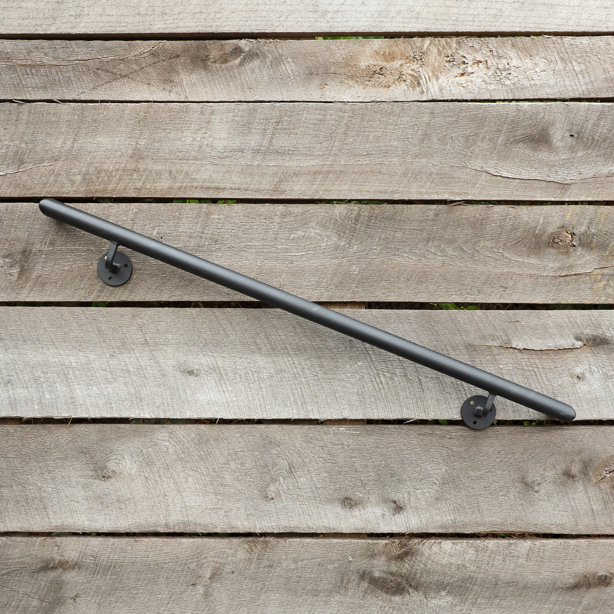 Custom Round Metal Handrail with ADA Returns | Handmade Textured Black ...