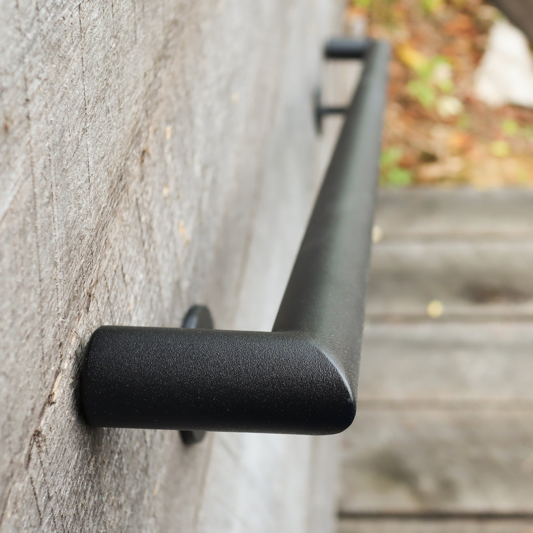 Custom Round Metal Handrail with ADA Returns | Handmade Textured Black ...