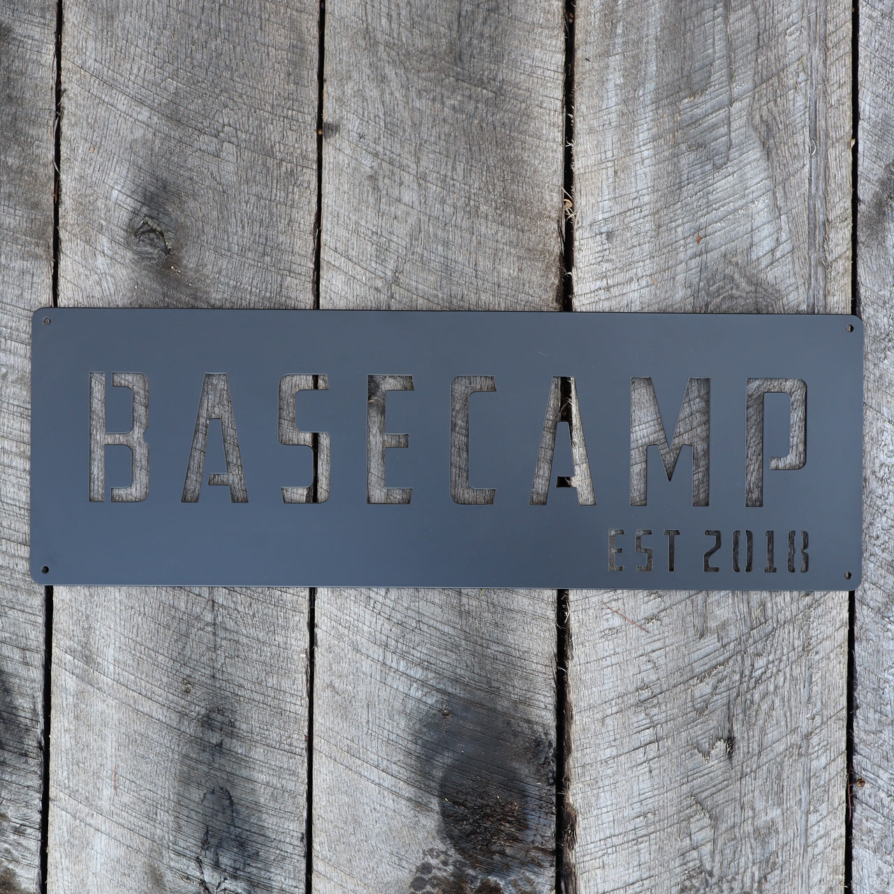 Personalized Metal Basecamp Sign - Camping, Hiking, Backpacking Decor Wall Art - Base Camp Name Established Year