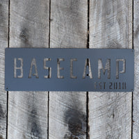 Thumbnail for Personalized Metal Basecamp Sign - Camping, Hiking, Backpacking Decor Wall Art - Base Camp Name Established Year