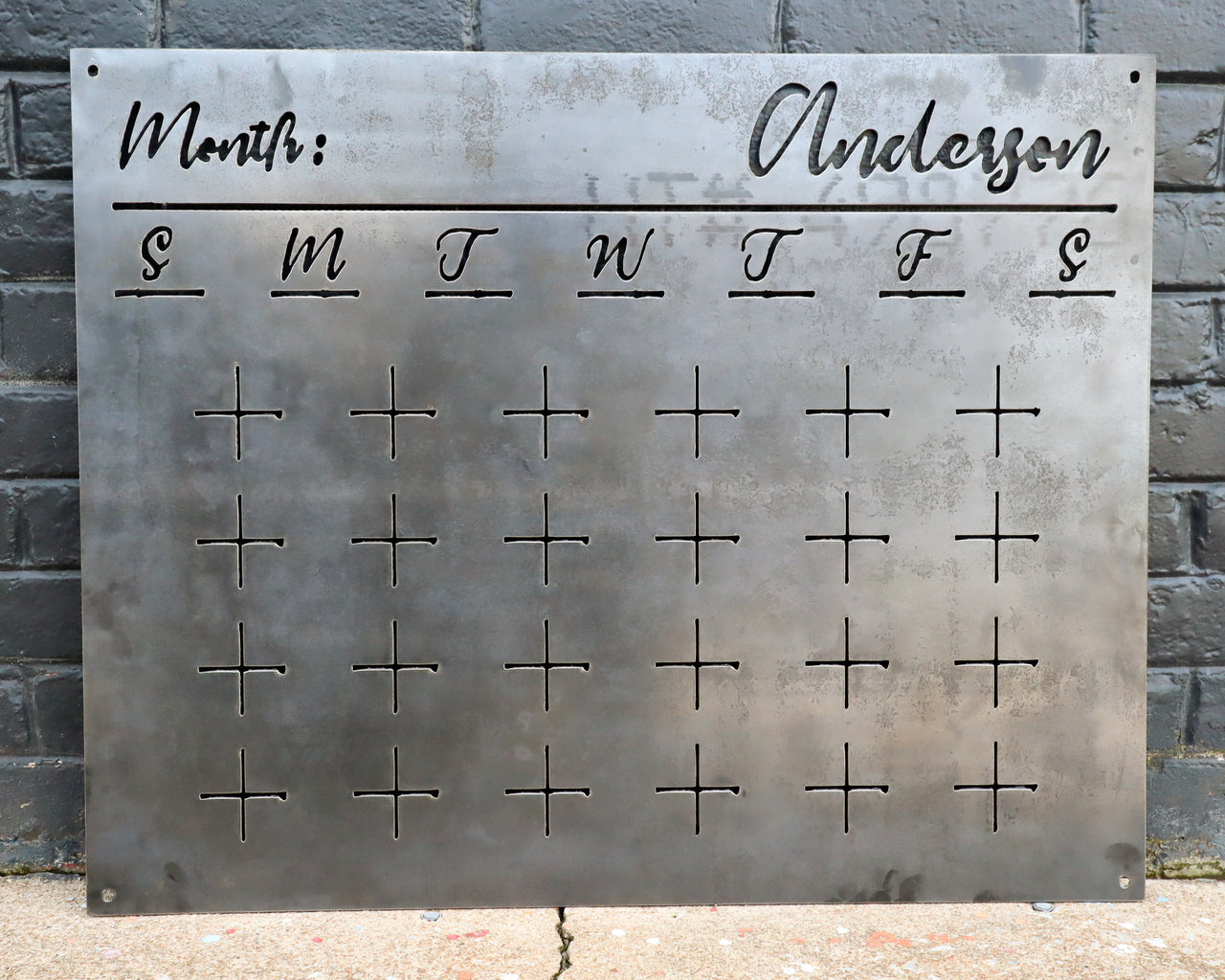 Raw Steel Magnetic Monthly Calendar - Personalized Family Command Center - Dry Erase Planner Board