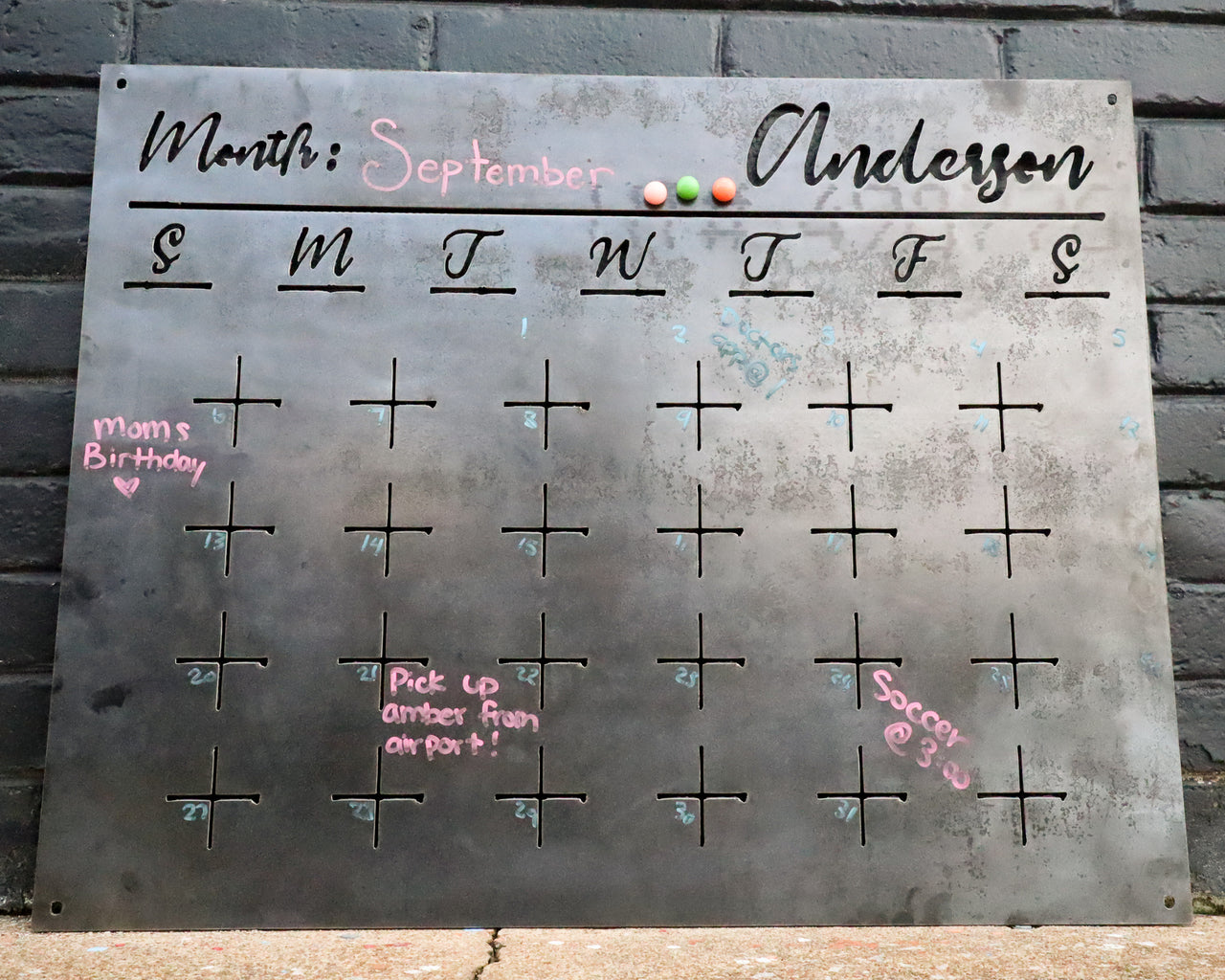 Raw Steel Magnetic Monthly Calendar - Personalized Family Command Center - Dry Erase Planner Board