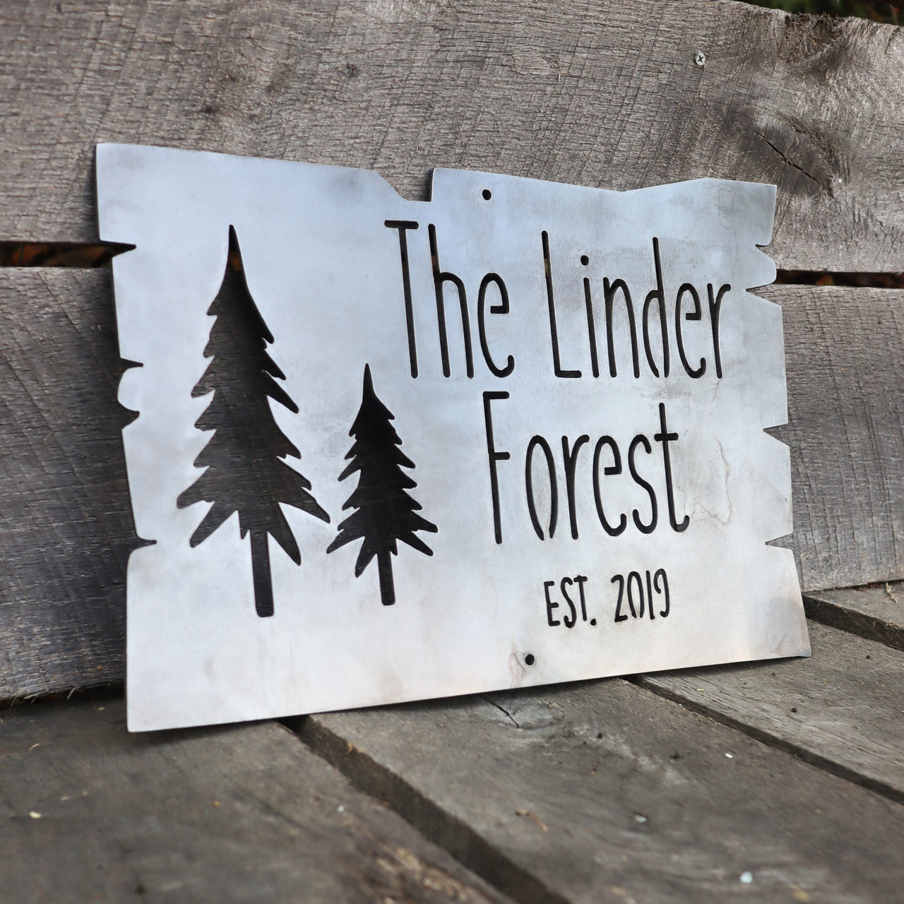 Personalized Metal Forest Sign - Mountain Cabin Established Date Wall Art