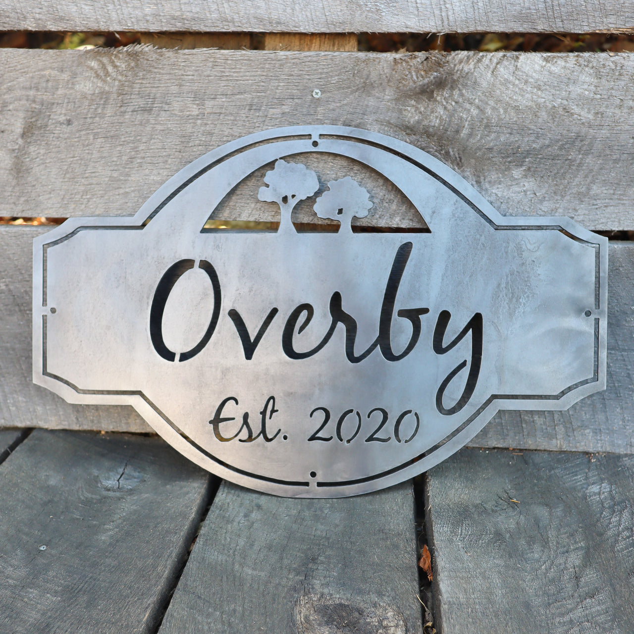 Personalized Vintage Metal Outdoor Wedding Sign - Established Family Name Tree Decor