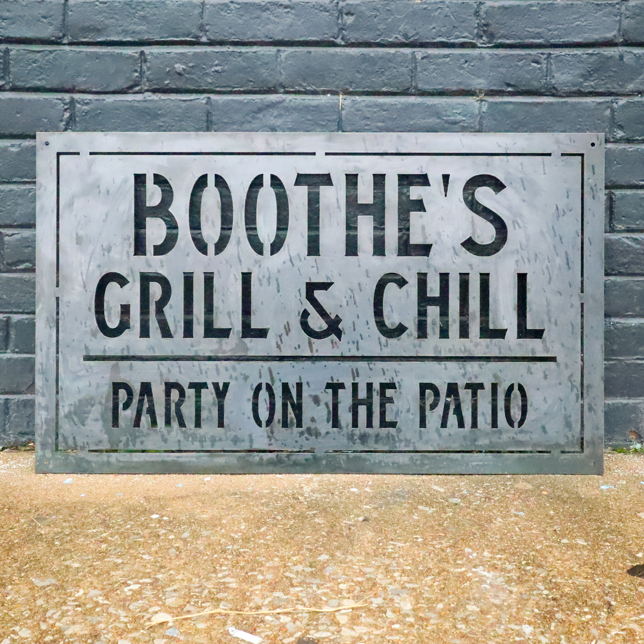 Personalized Metal Family Grill and Chill Sign - Outdoor Last Name Patio Bar Decor - Man Cave, Clubhouse Wall Art