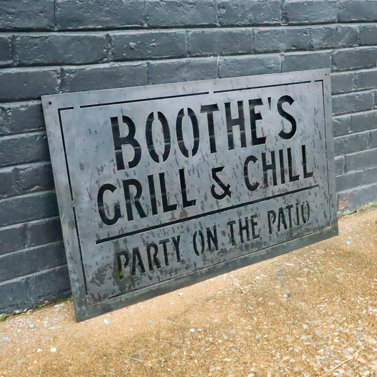 Personalized Metal Family Grill and Chill Sign - Outdoor Last Name Patio Bar Decor - Man Cave, Clubhouse Wall Art