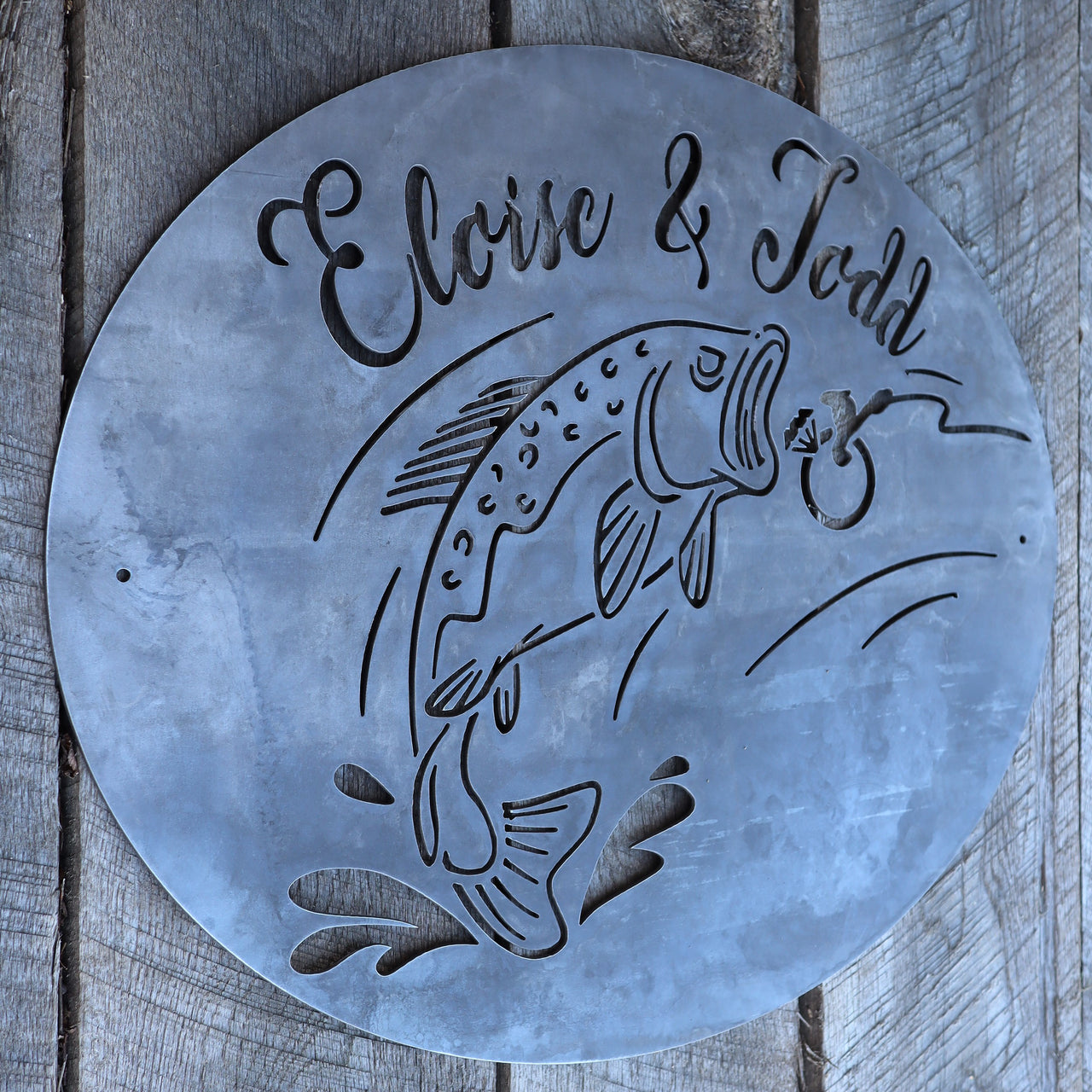 Custom Fishing Couple's Sign - Wedding or Anniversary Metal Wall Art - Bass Fishing