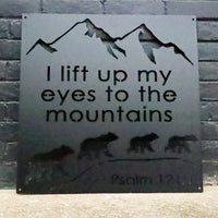 Thumbnail for I lift up my Eyes to the Mountains and Bears Metal Sign - Inspirational Bible Quote Wall Art - Rustic Religious Home Decor