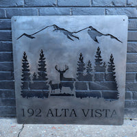 Thumbnail for Personalized Rustic Address Metal Sign - Forest and Deer Wall Art - Mountain Decor