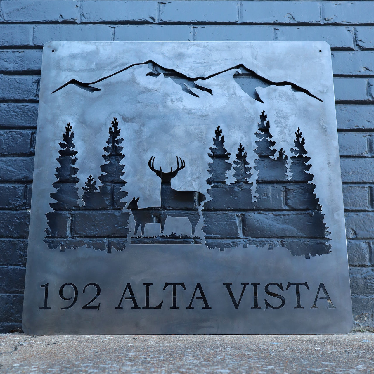 Personalized Rustic Address Metal Sign - Forest and Deer Wall Art - Mountain Decor