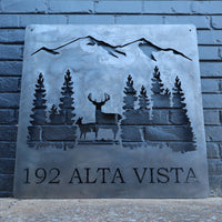 Thumbnail for Personalized Rustic Address Metal Sign - Forest and Deer Wall Art - Mountain Decor