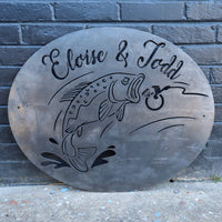 Thumbnail for Custom Fishing Couple's Sign - Wedding or Anniversary Metal Wall Art - Bass Fishing