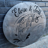 Thumbnail for Custom Fishing Couple's Sign - Wedding or Anniversary Metal Wall Art - Bass Fishing