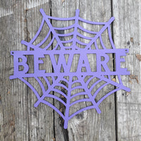Thumbnail for BEWARE Spider Web - Halloween Decorations, Door Hanger, Wall Decor - Custom Metal Sign