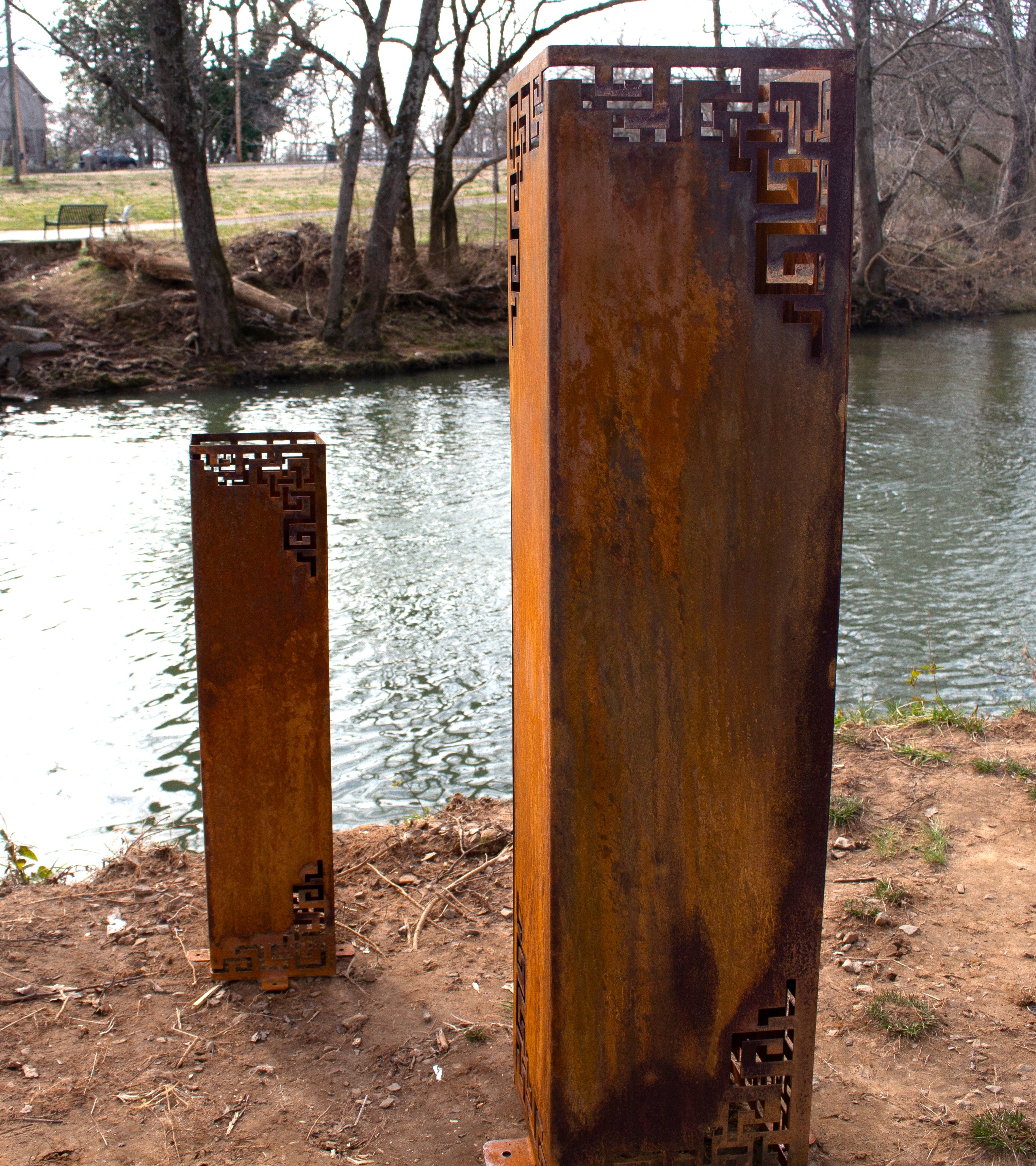 Asian-Inspired Rusted Steel Garden Column | Outdoor Decorative