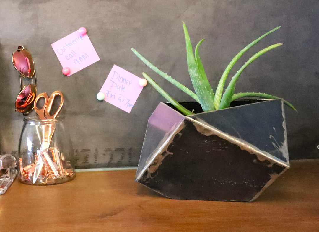 faceted planter pot Mini Modern Geo Metal Planter - Geometric Faceted Plant Pot - Patio Garden Decor - Modern Minimalist Planter