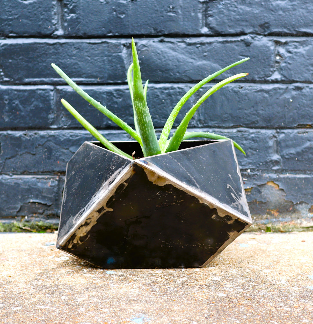 geometric planter pot Mini Modern Geo Metal Planter - Geometric Faceted Plant Pot - Patio Garden Decor - Modern Minimalist Planter