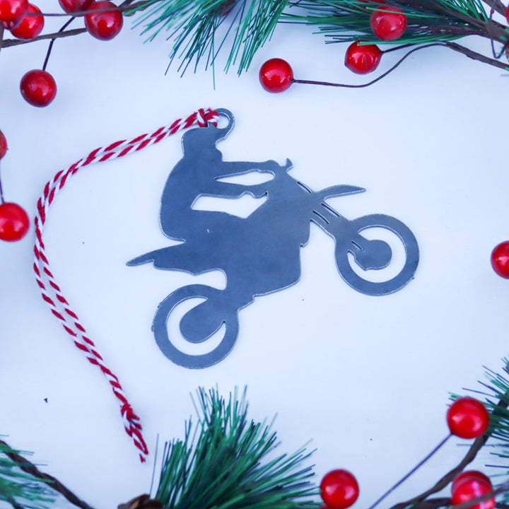 Dirtbike Wheelie Christmas Ornament - Holiday Stocking Stuffer Gift - Tree Home Decor