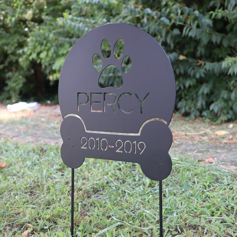 Personalized Dog Memorial Garden Stake - Metal Gardening Decor - Dedication Memorial Yard Art Marker - Free Shipping