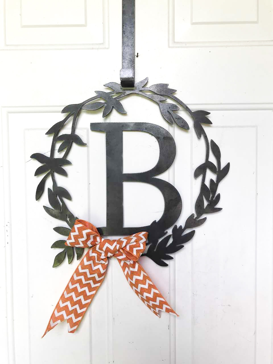 Custom Metal Monogram Elegant Summer Wreath - Initial Letter Front Door Hanger Decor