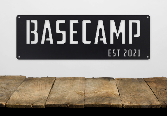 Personalized Metal Basecamp Sign - Camping, Hiking, Backpacking Decor Wall Art - Base Camp Name Established Year