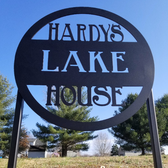 Metal Planter Sign - Personalized Metal Lake House Address with Stakes
