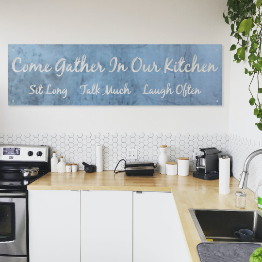 Come Gather in Our Kitchen Sign - Personalized Kitchen Signs - Farmhouse Kitchen Decor - Modern Farmhouse - Metal Wall Art - Modern Kitchen