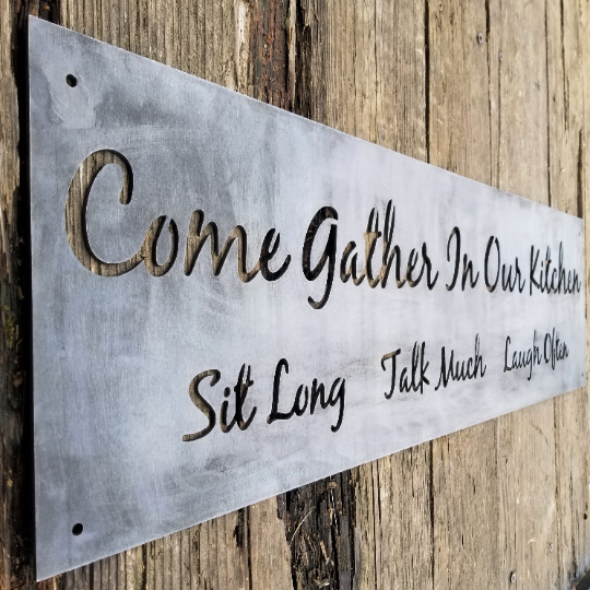 Come Gather in Our Kitchen Sign - Personalized Kitchen Signs - Farmhouse Kitchen Decor - Modern Farmhouse - Metal Wall Art - Modern Kitchen