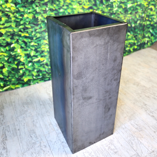 Pedestal Metal Planter - 30" & 24" Tall Large Planter - Drop in Ready with Shelf - Planter Pot - Raw Steel Will Naturally Rust - Minimalist
