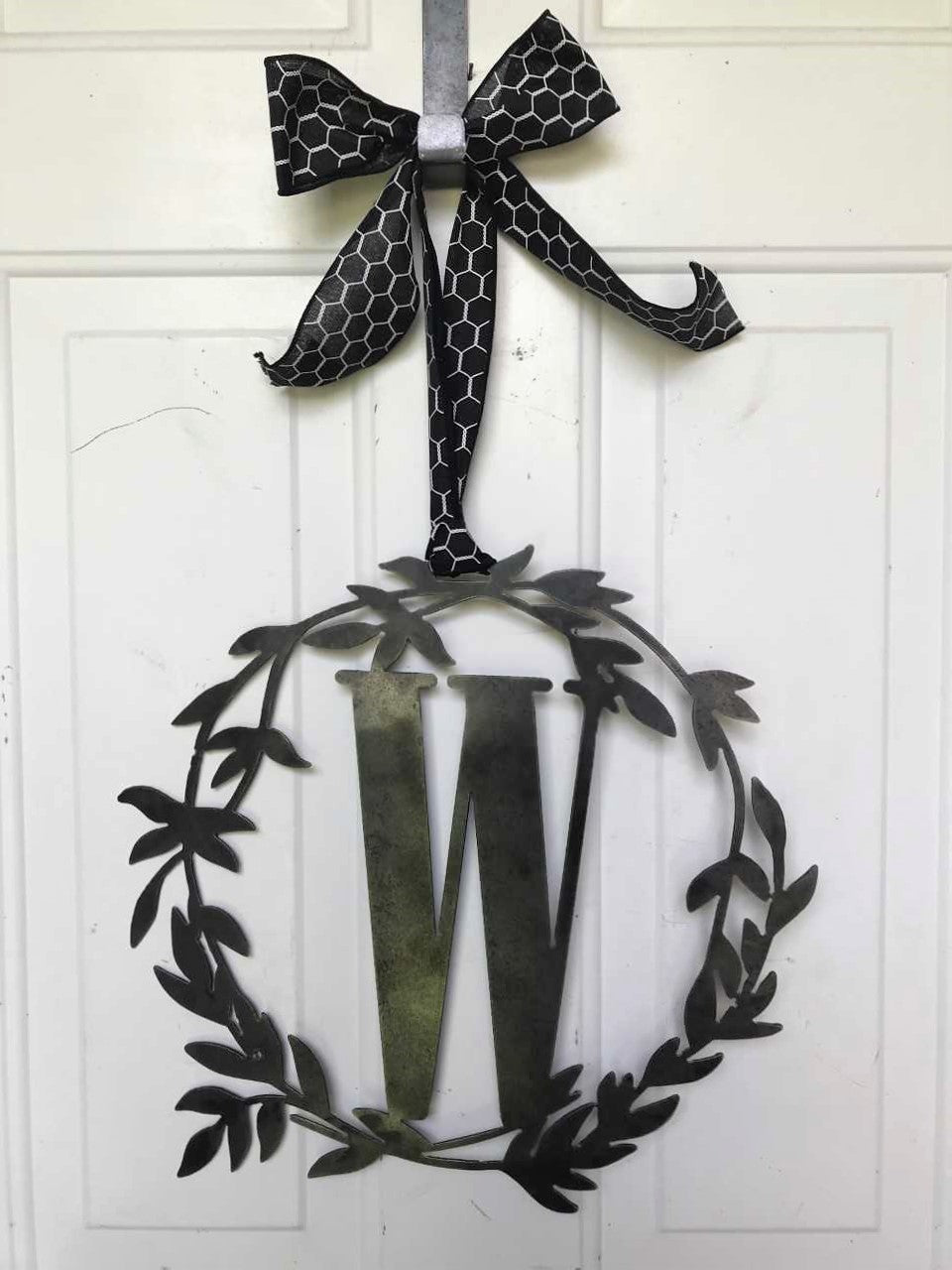 Custom Metal Monogram Fall Wreath - Initial Letter Front Door Hanger Decor