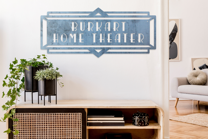 Custom Metal Home Theater Marquee Sign - Personalized Name Sign, Custom Art Deco Home Theater Decor, Vintage Wall Art, Personalized Home Decor