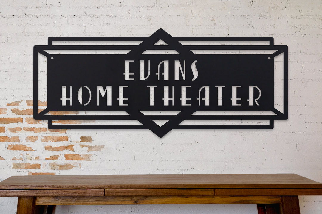 Custom Metal Home Theater Marquee Sign - Personalized Name Sign, Custom Art Deco Home Theater Decor, Vintage Wall Art, Personalized Home Decor