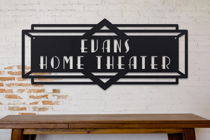 Custom Metal Home Theater Marquee Sign - Personalized Name Sign, Custom Art Deco Home Theater Decor, Vintage Wall Art, Personalized Home Decor