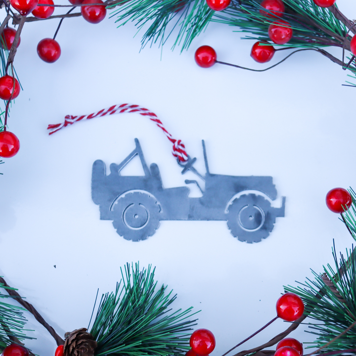 Willys Off-Road Truck Covering Christmas Ornament - Holiday Stocking Stuffer Gift - Tree Home Decor