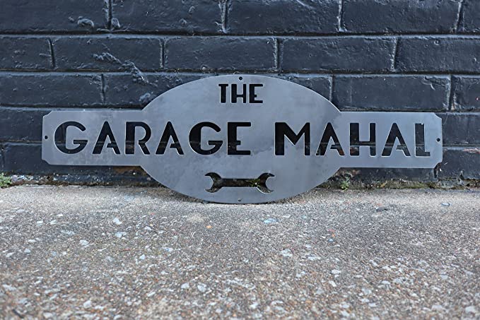 Garage Mahal Metal Sign with Wrench - Workshop Sign - Man Cave Wall Art - Vintage Decor