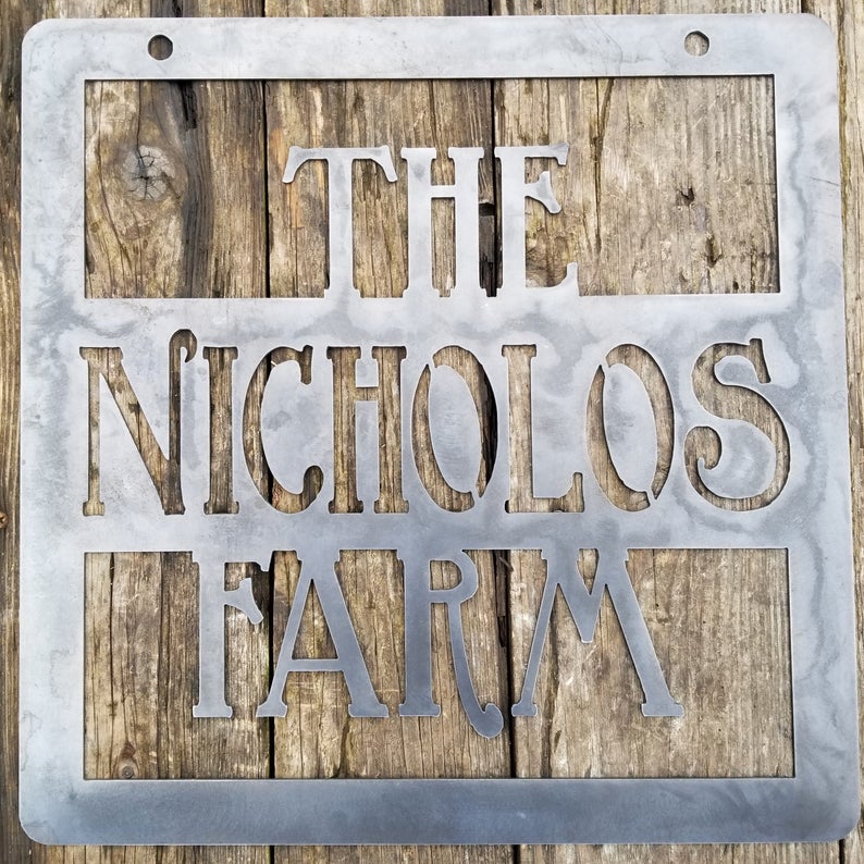 Hanging Farm Sign- Square Metal Sign, Personalized, Ranch, Barn, Family, House, Wedding Gift
