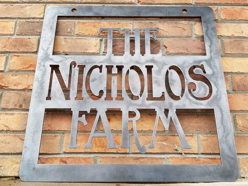 Hanging Farm Sign- Square Metal Sign, Personalized, Ranch, Barn, Family, House, Wedding Gift