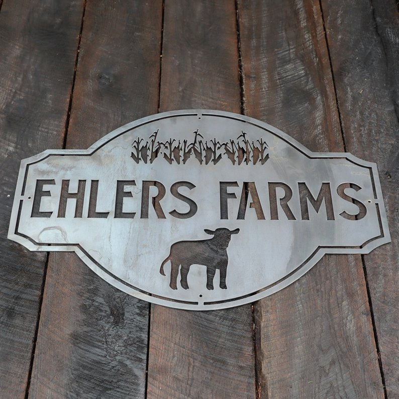 Custom Vintage Metal Farmhouse Sign - Personalized Family Name Farm Wall Art - Choose a Farm Animal