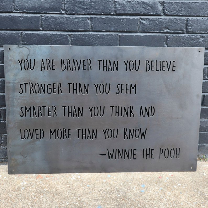 Metal Winnie the Pooh Nursery Sign - Kids Room Quote Wall Art