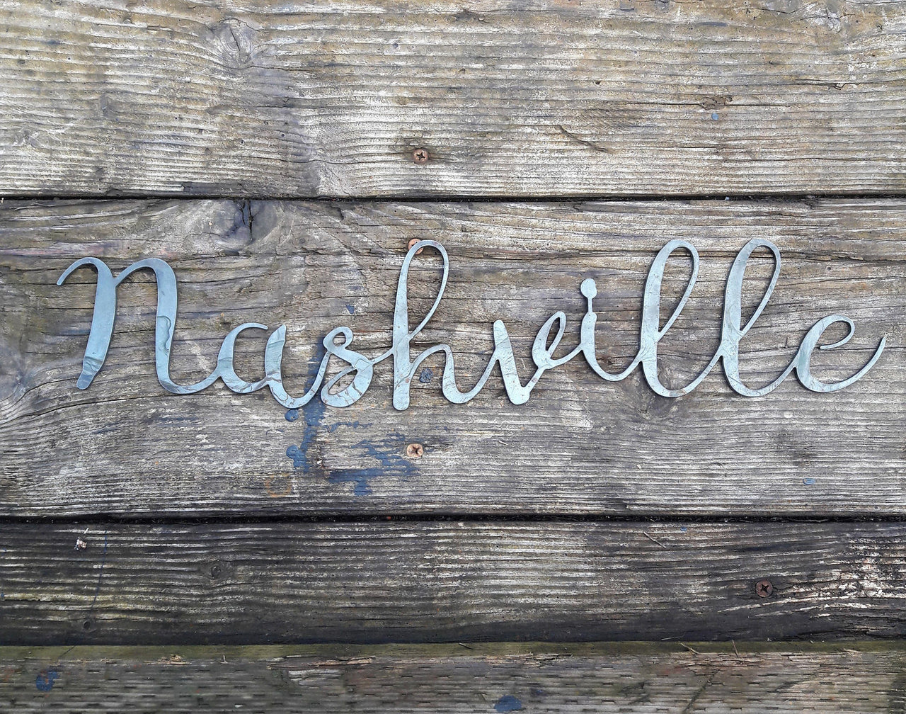 Metal Nashville Sign - Cursive Word Wall Decor - Tennessee Art