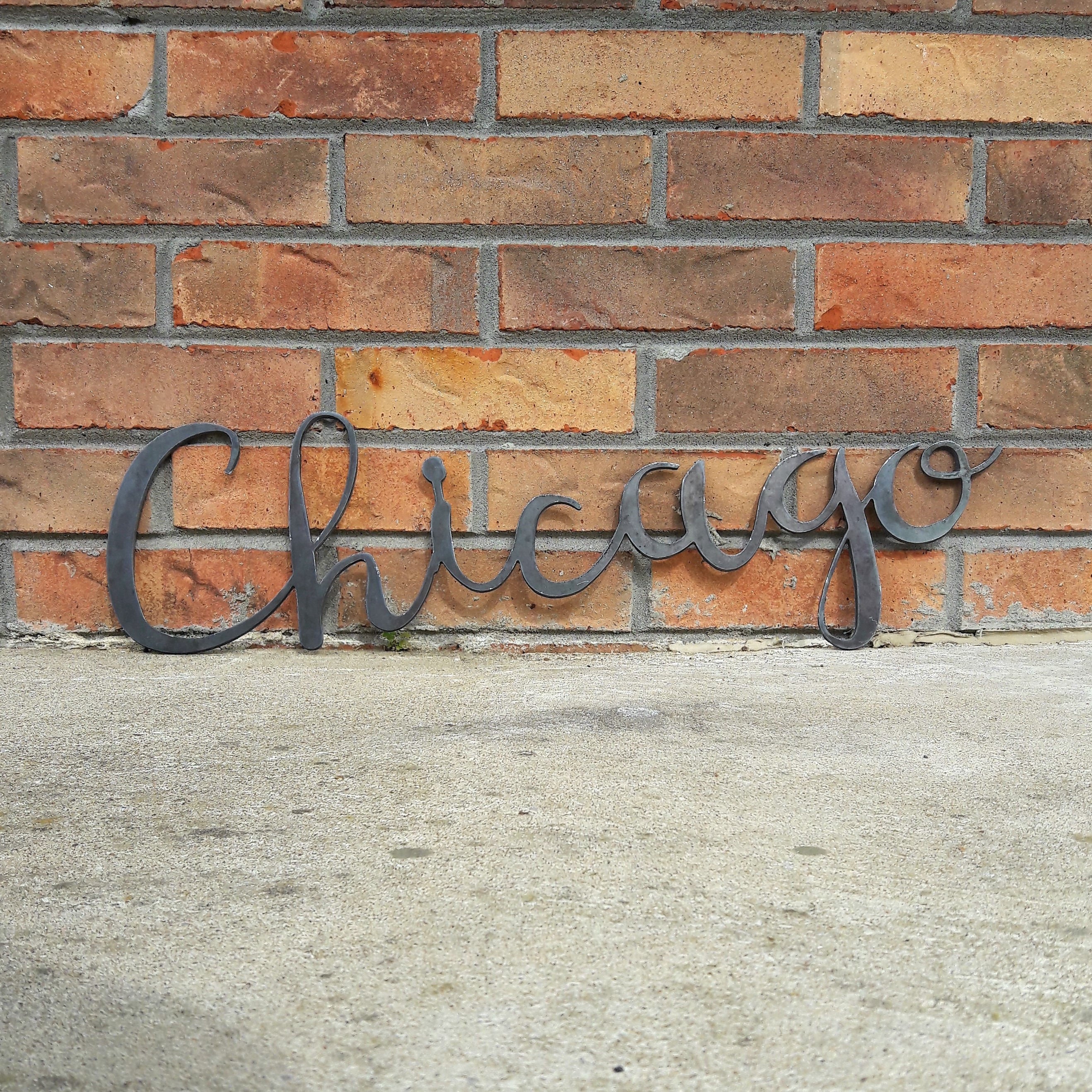 Metal Chicago Sign- Custom Metal Cursive Chicago Wall Art – Maker Table