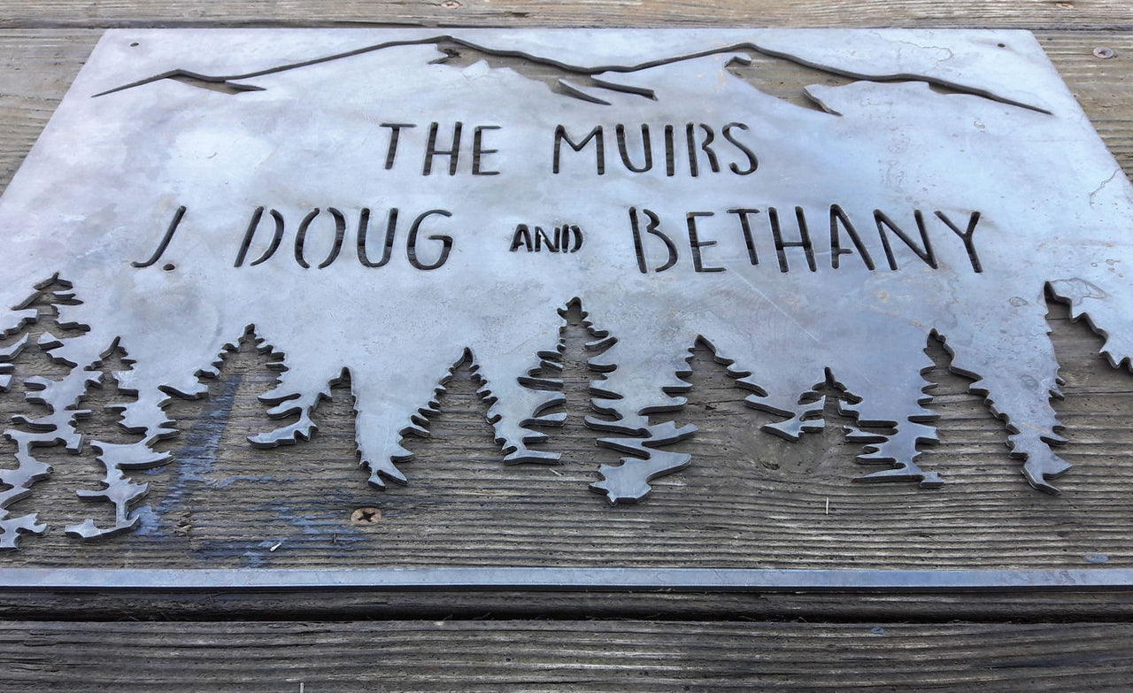 Personalized Metal Family Name Sign - Woods, Mountains, Trees, Forest Wall Art