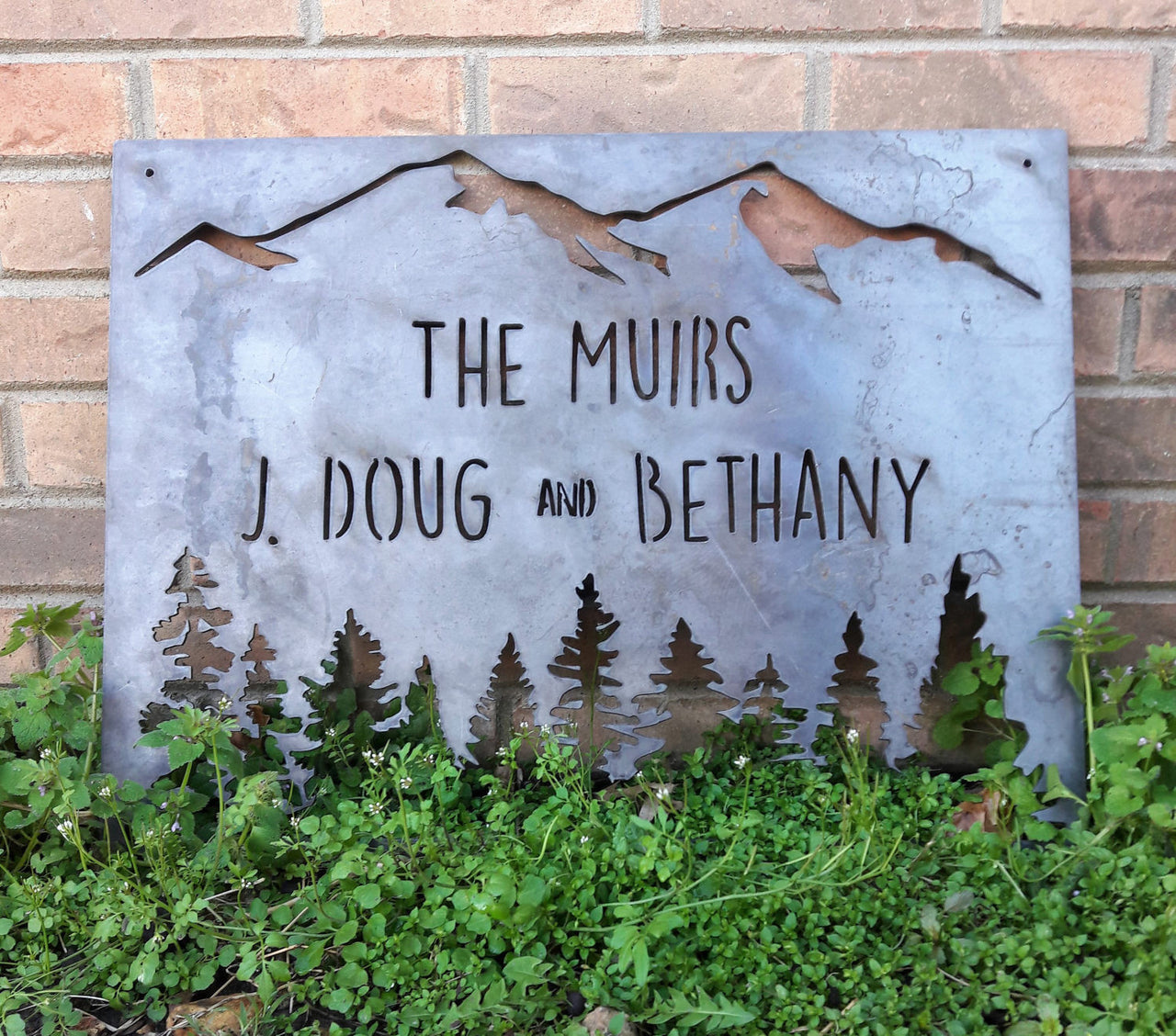 Personalized Metal Family Name Sign - Woods, Mountains, Trees, Forest Wall Art