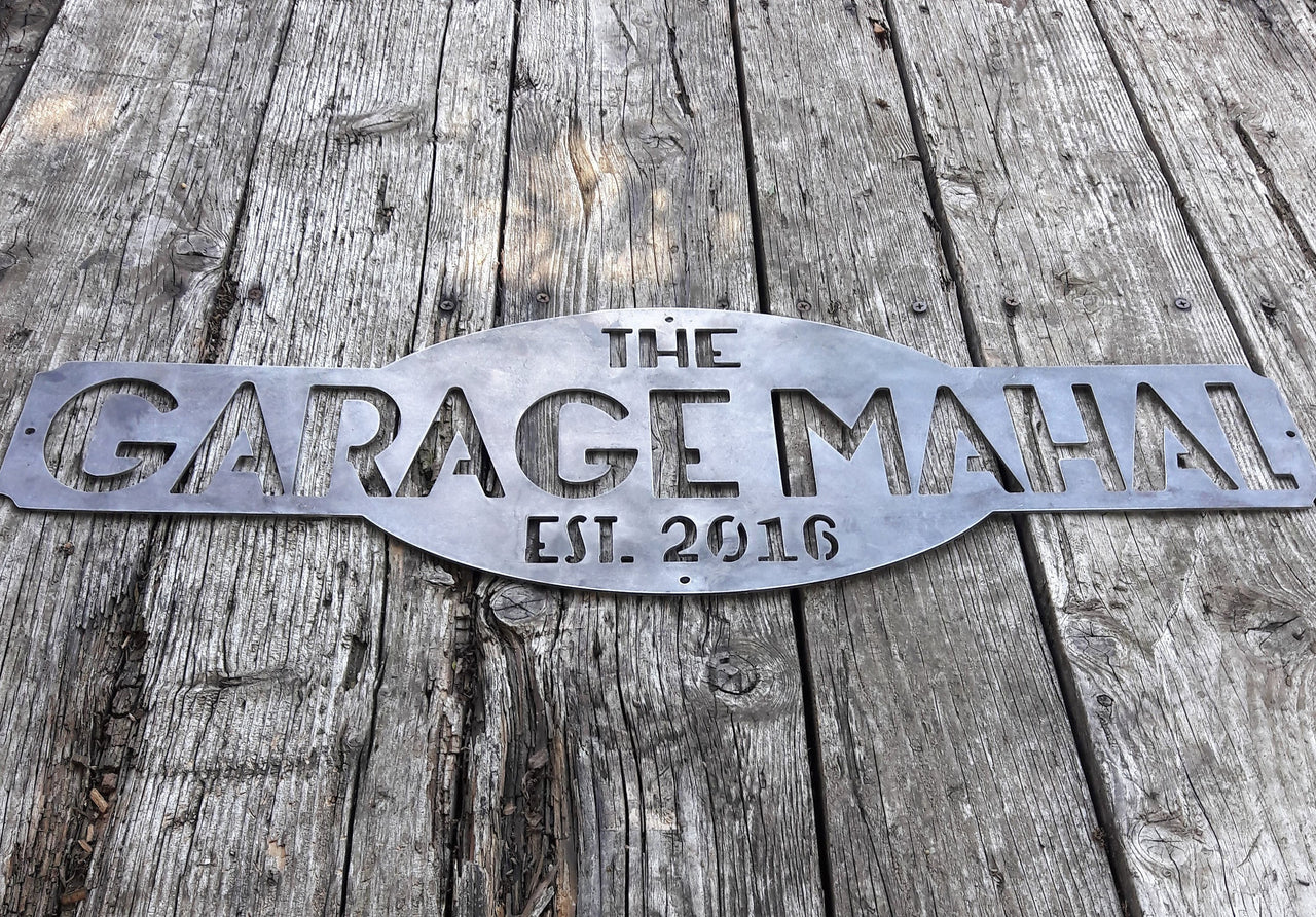 Personalized Metal Sign, "The Garagemahal Est. 2016"
