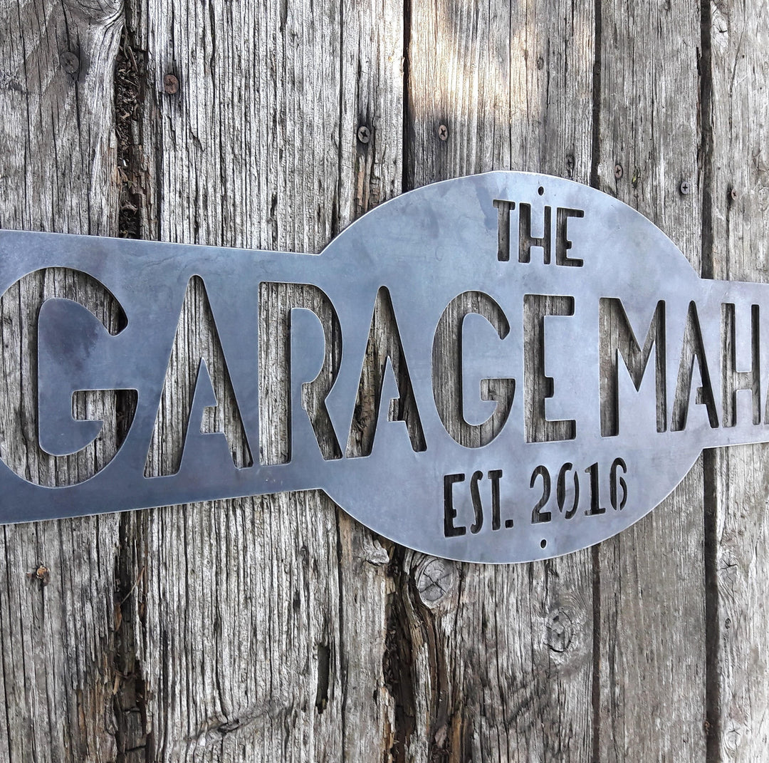Personalized Metal Sign, "The Garagemahal Est. 2016"