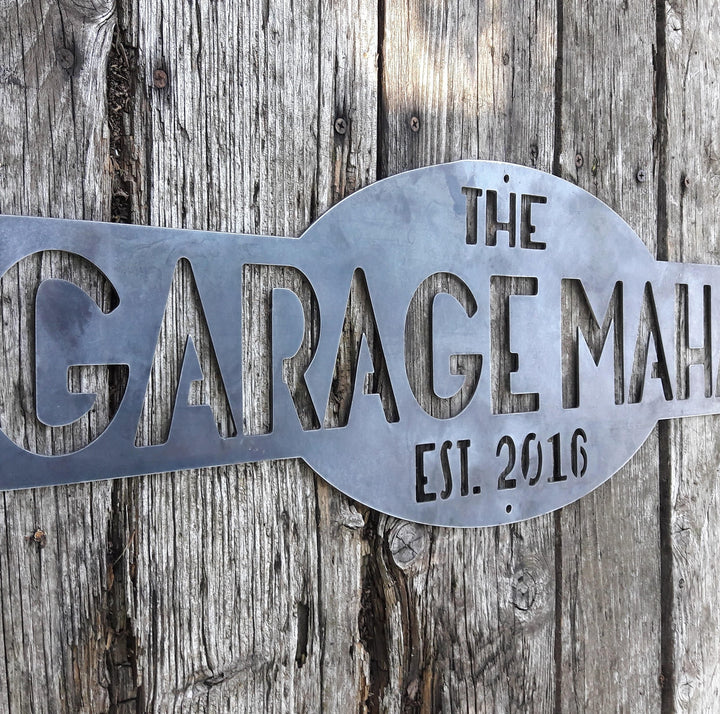 Personalized Metal Sign, "The Garagemahal Est. 2016"