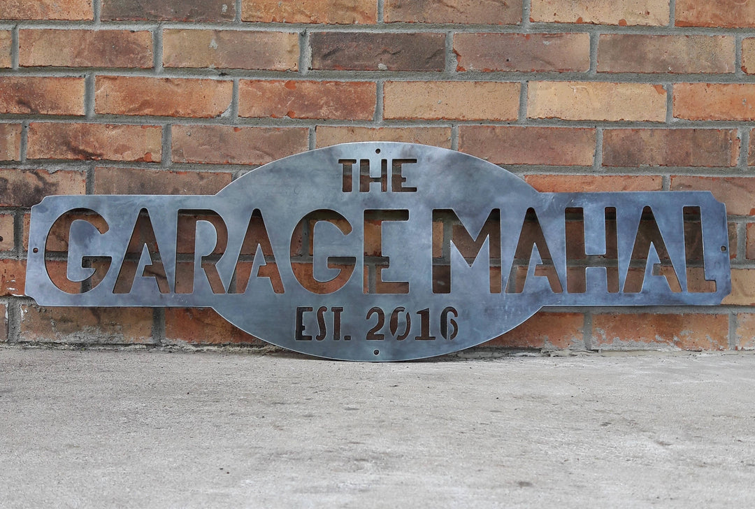 Personalized Metal Sign, "The Garagemahal Est. 2016"
