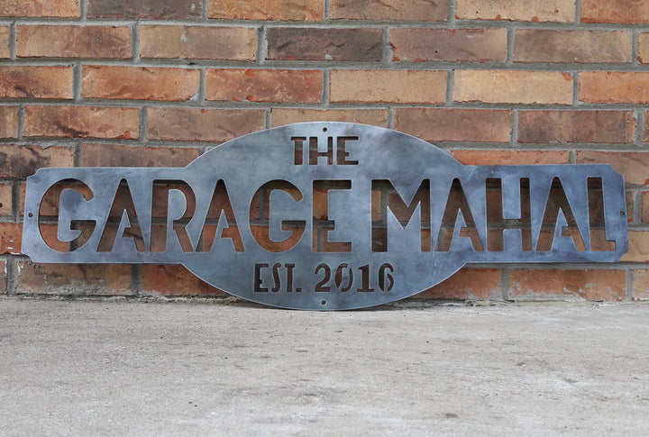 Personalized Metal Sign, "The Garagemahal Est. 2016"