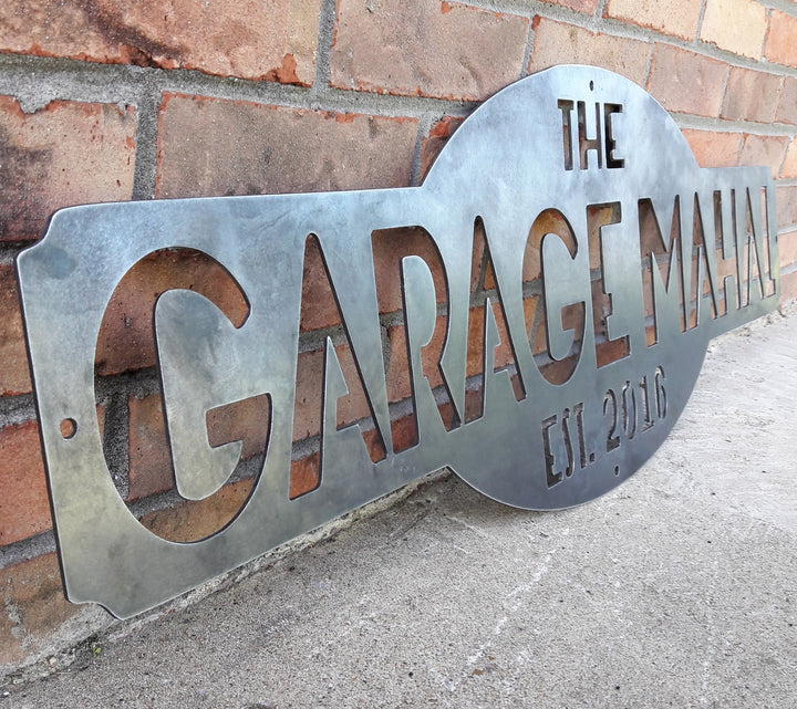 Personalized Metal Sign, "The Garagemahal Est. 2016"